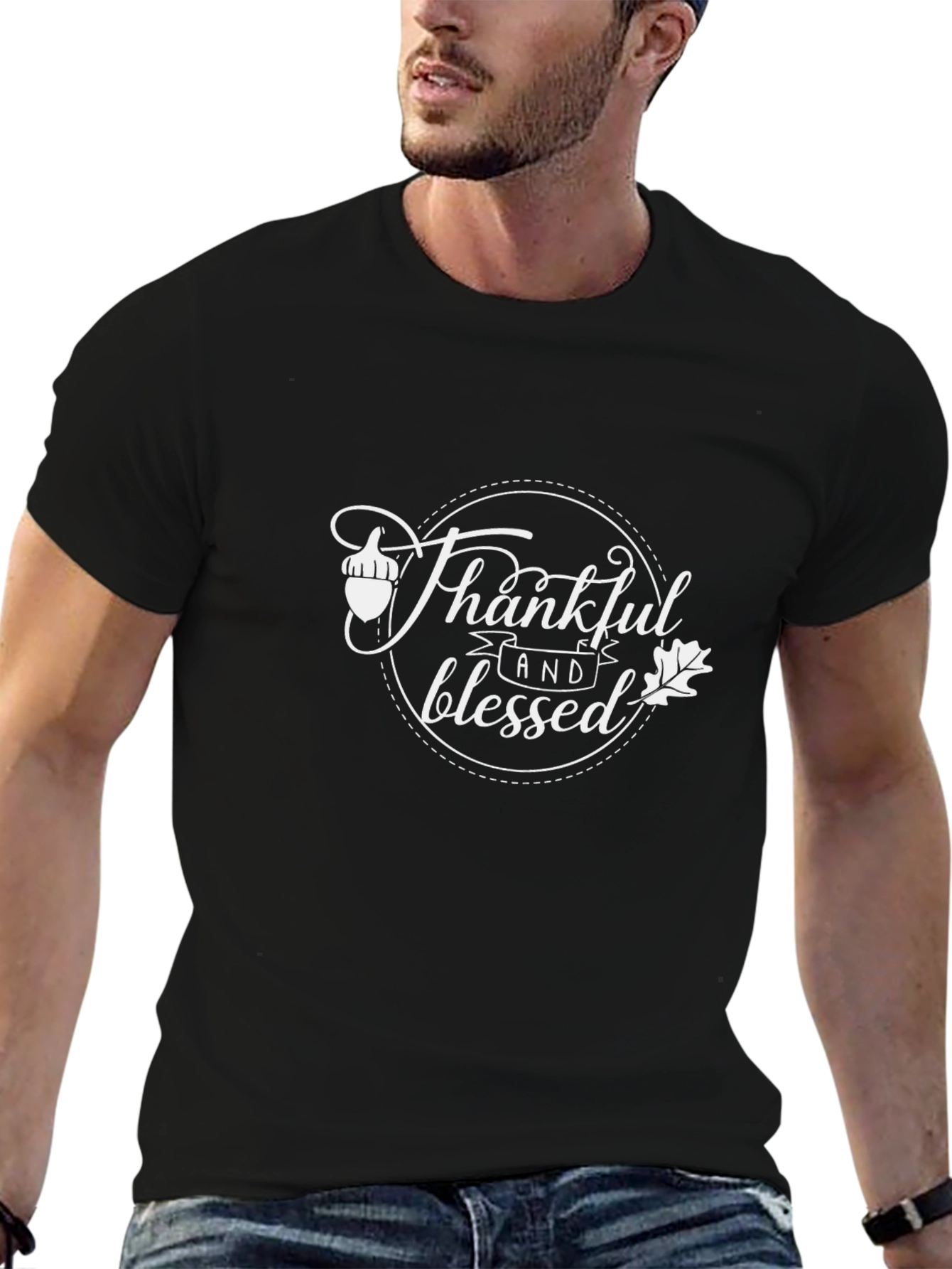 Camiseta Negra Agradecido y Bendecido