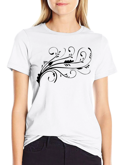Camiseta Negra Estampada con Diseño Floral