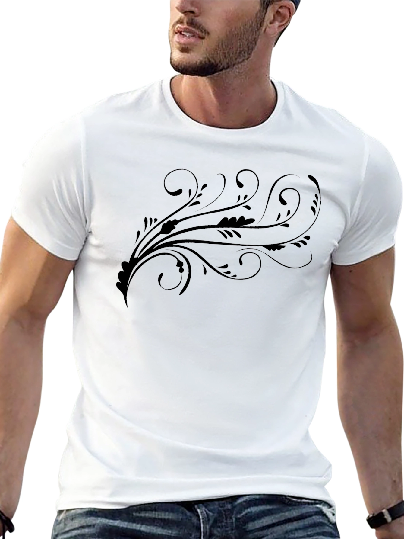 Camiseta Negra Estampada con Diseño Floral