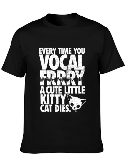 Camiseta Negra con Diseño de Gato Vocal para Hombre