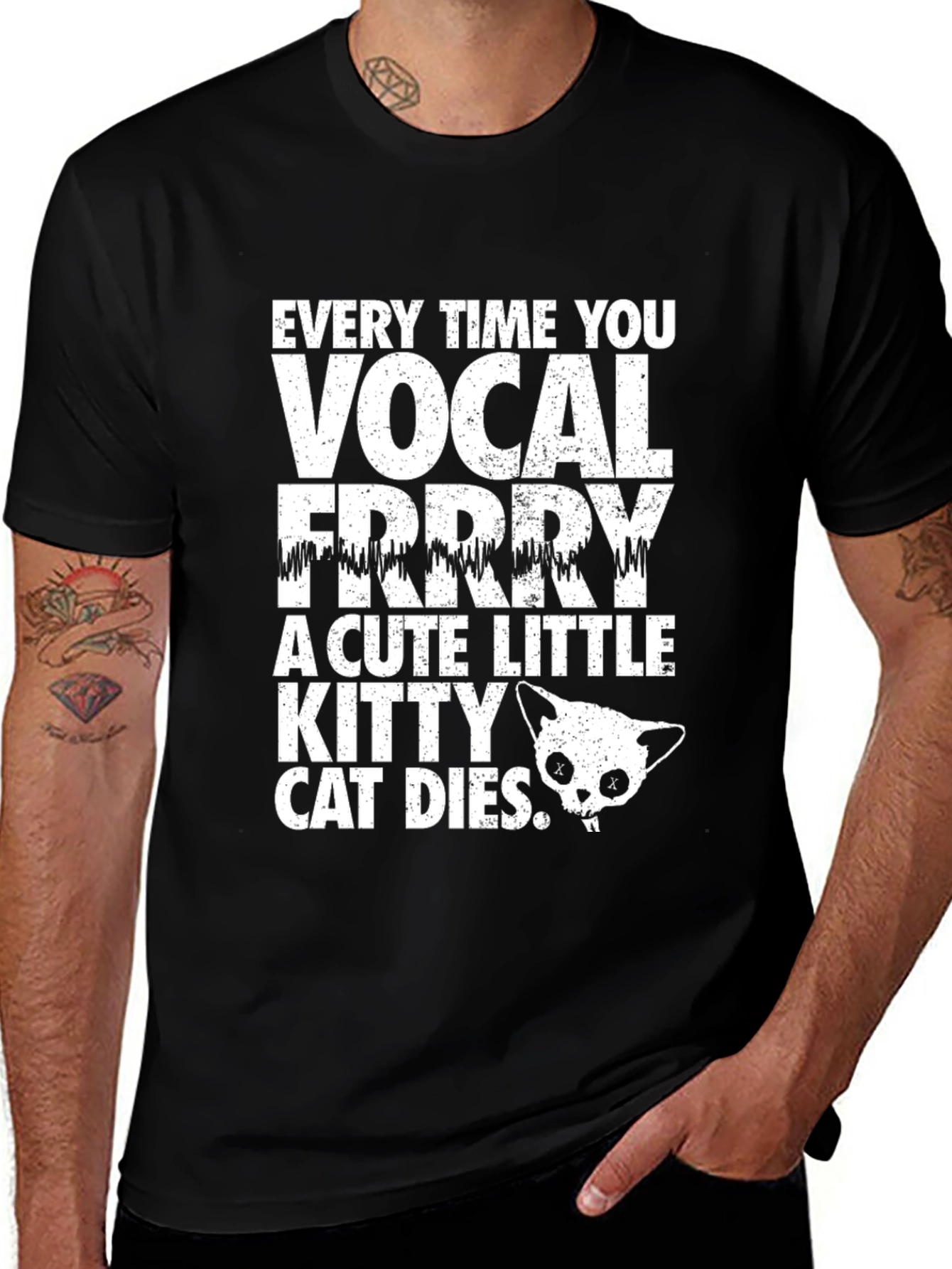 Camiseta Negra con Diseño de Gato Vocal para Hombre