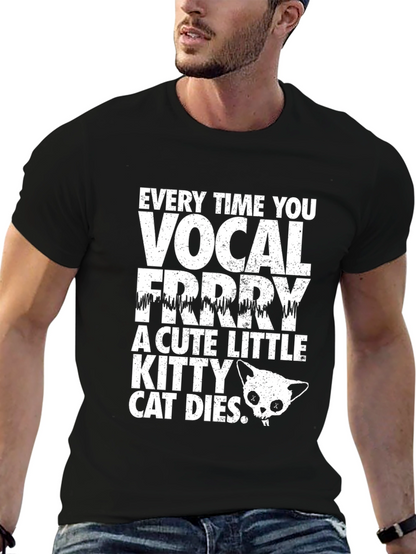 Camiseta Negra con Diseño de Gato Vocal para Hombre