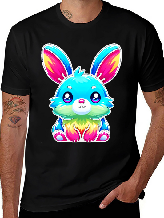 Camiseta Negra con Conejo Kawaii Multicolor