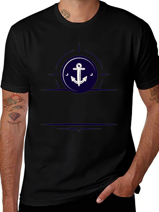 Camiseta Negra con Ancla Náutica Estilo Vintage