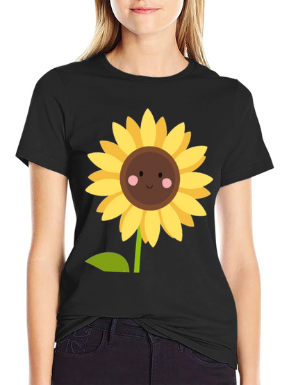 Camiseta Negra con Girasol Kawaii
