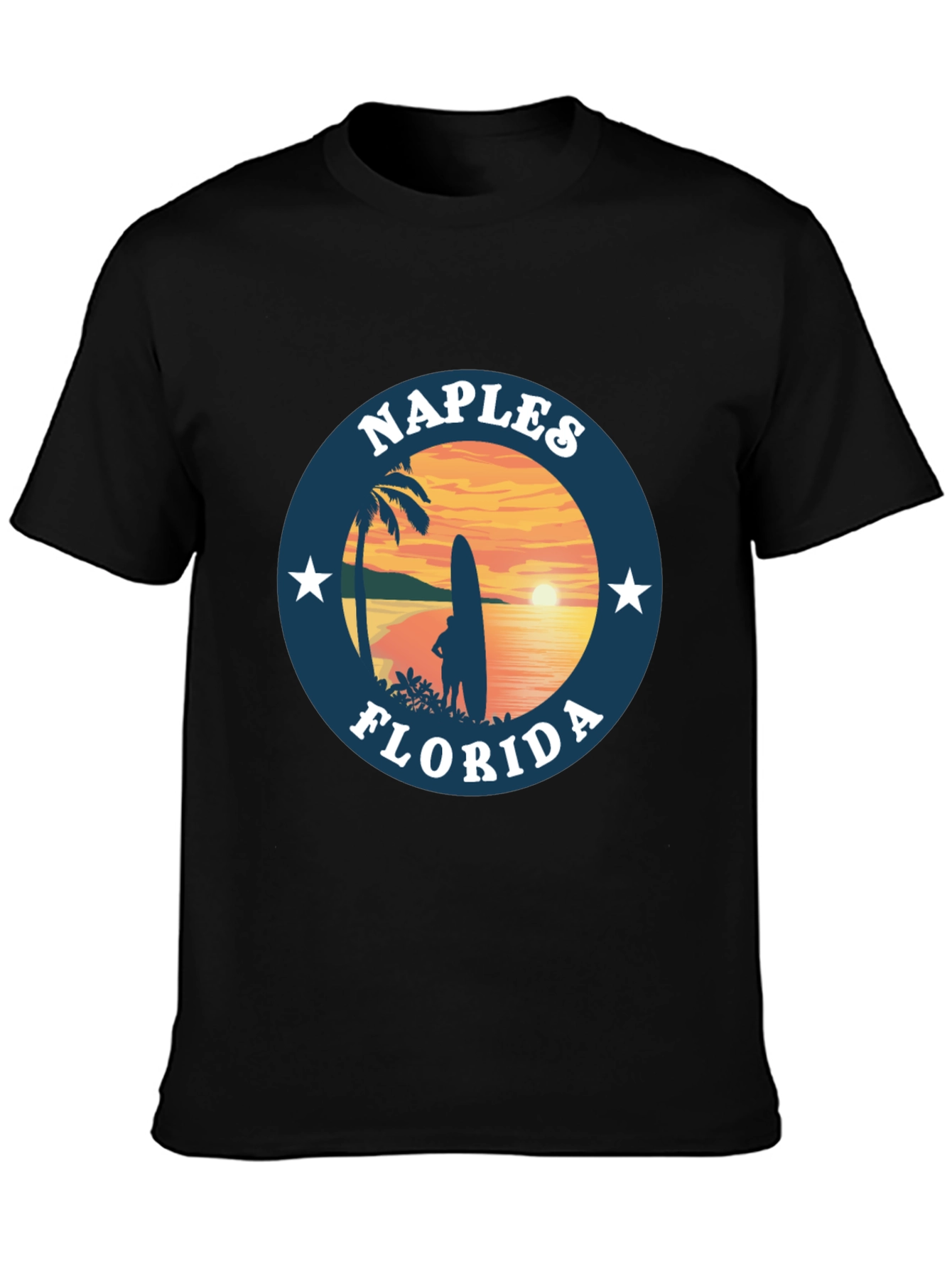 Camiseta Negra Nápoles Florida Sunset Surf