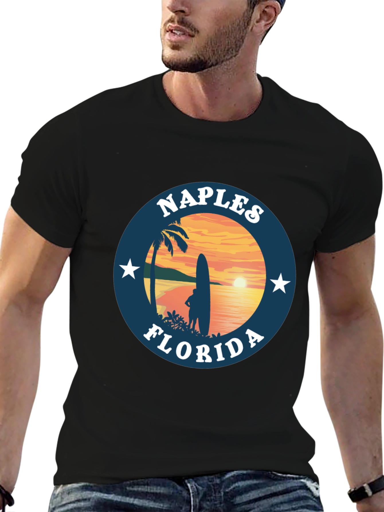 Camiseta Negra Nápoles Florida Sunset Surf