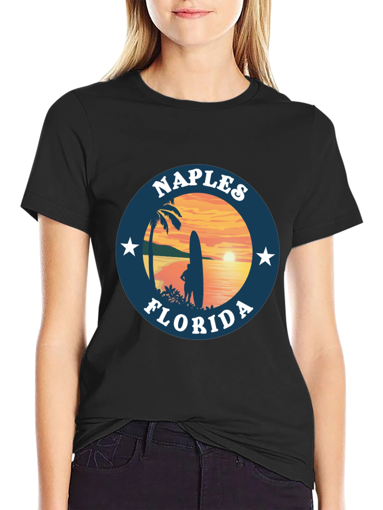 Camiseta Negra Nápoles Florida Sunset Surf