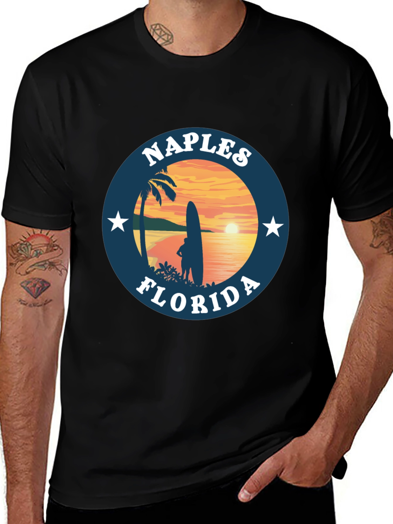 Camiseta Negra Nápoles Florida Sunset Surf