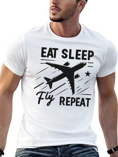 Camiseta Negra Eat Sleep Fly Repeat para Aviadores