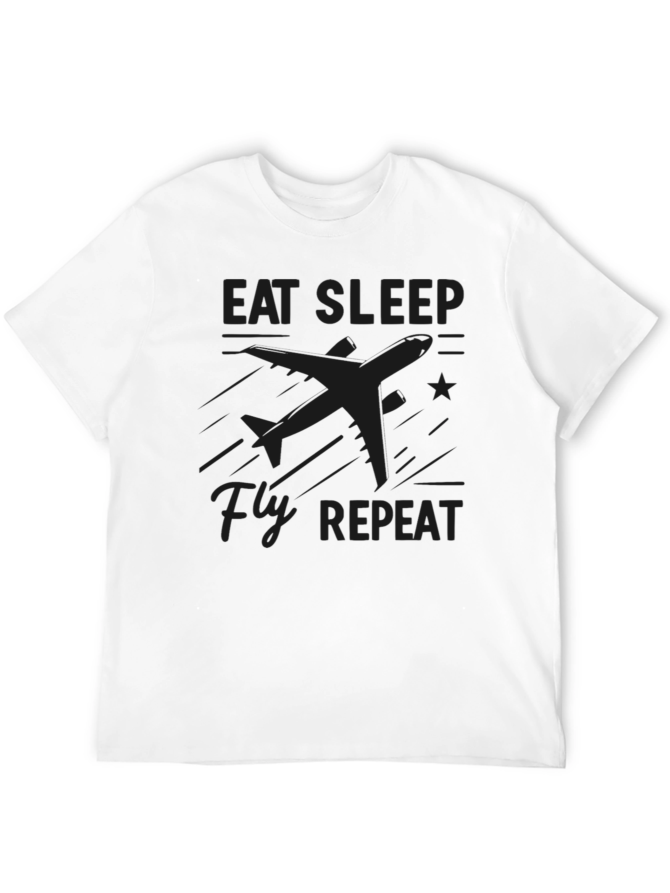 Camiseta Negra Eat Sleep Fly Repeat para Aviadores