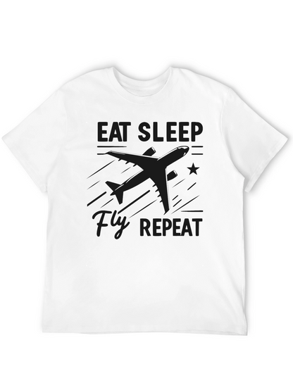 Camiseta Negra Eat Sleep Fly Repeat para Aviadores