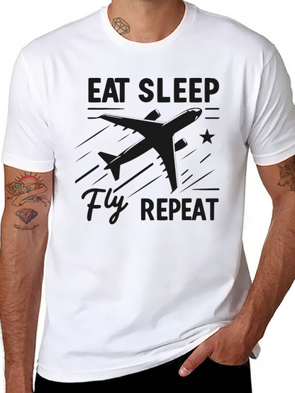 Camiseta Negra Eat Sleep Fly Repeat para Aviadores