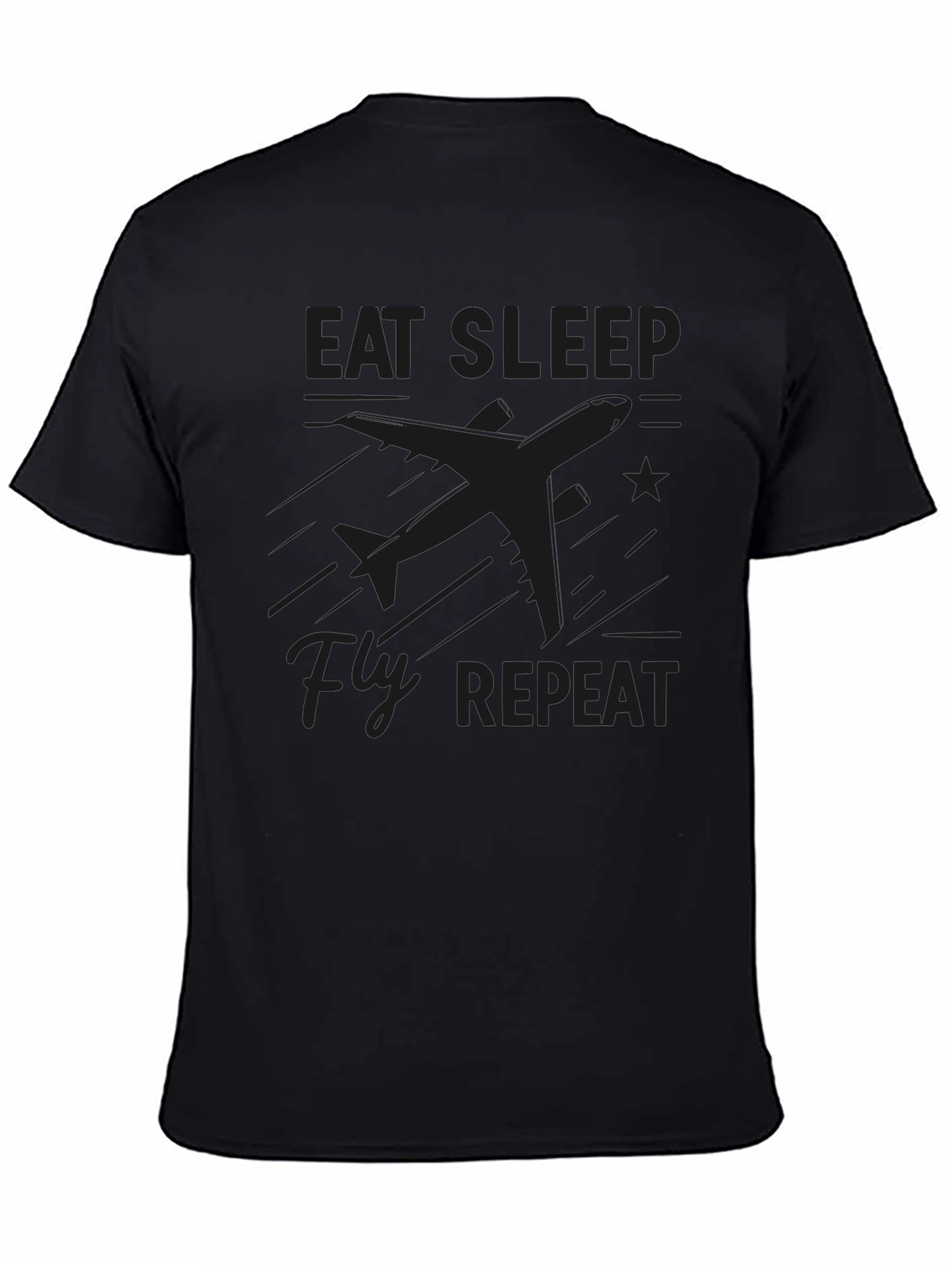 Camiseta Negra Eat Sleep Fly Repeat para Aviadores