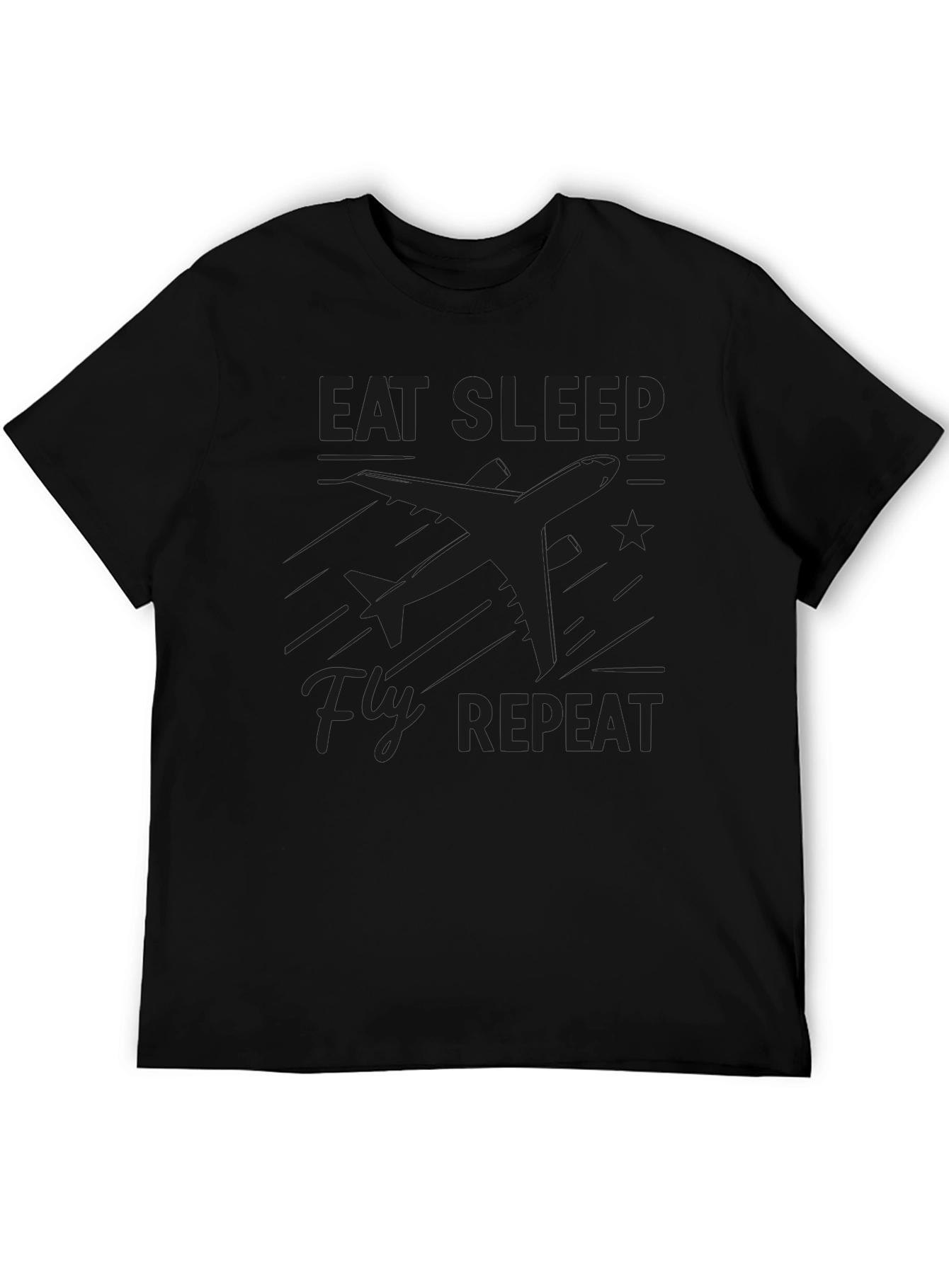 Camiseta Negra Eat Sleep Fly Repeat para Aviadores