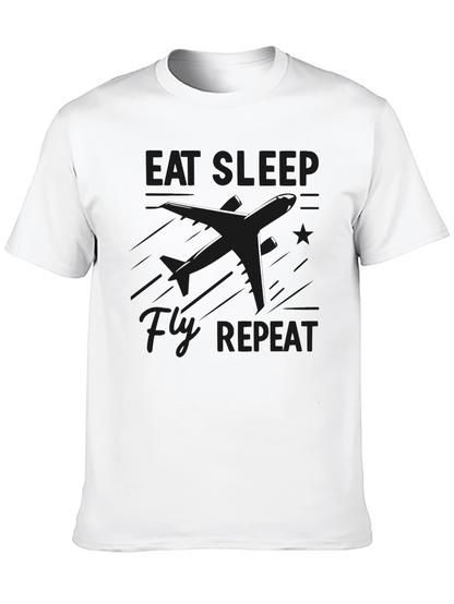 Camiseta Negra Eat Sleep Fly Repeat para Aviadores