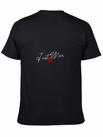 Camiseta Negra Just Men con Rosa Roja