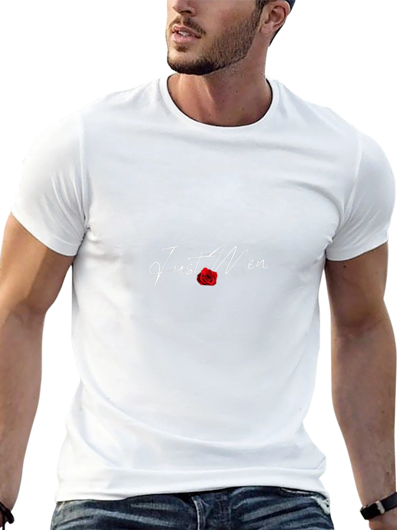 Camiseta Negra Just Men con Rosa Roja
