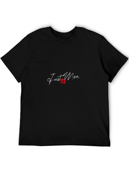 Camiseta Negra Just Men con Rosa Roja