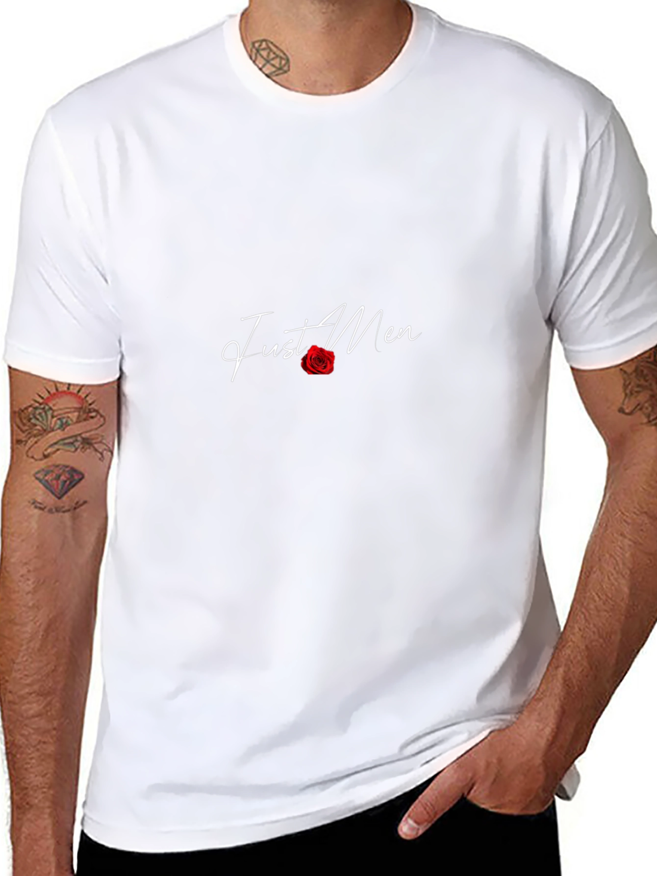 Camiseta Negra Just Men con Rosa Roja