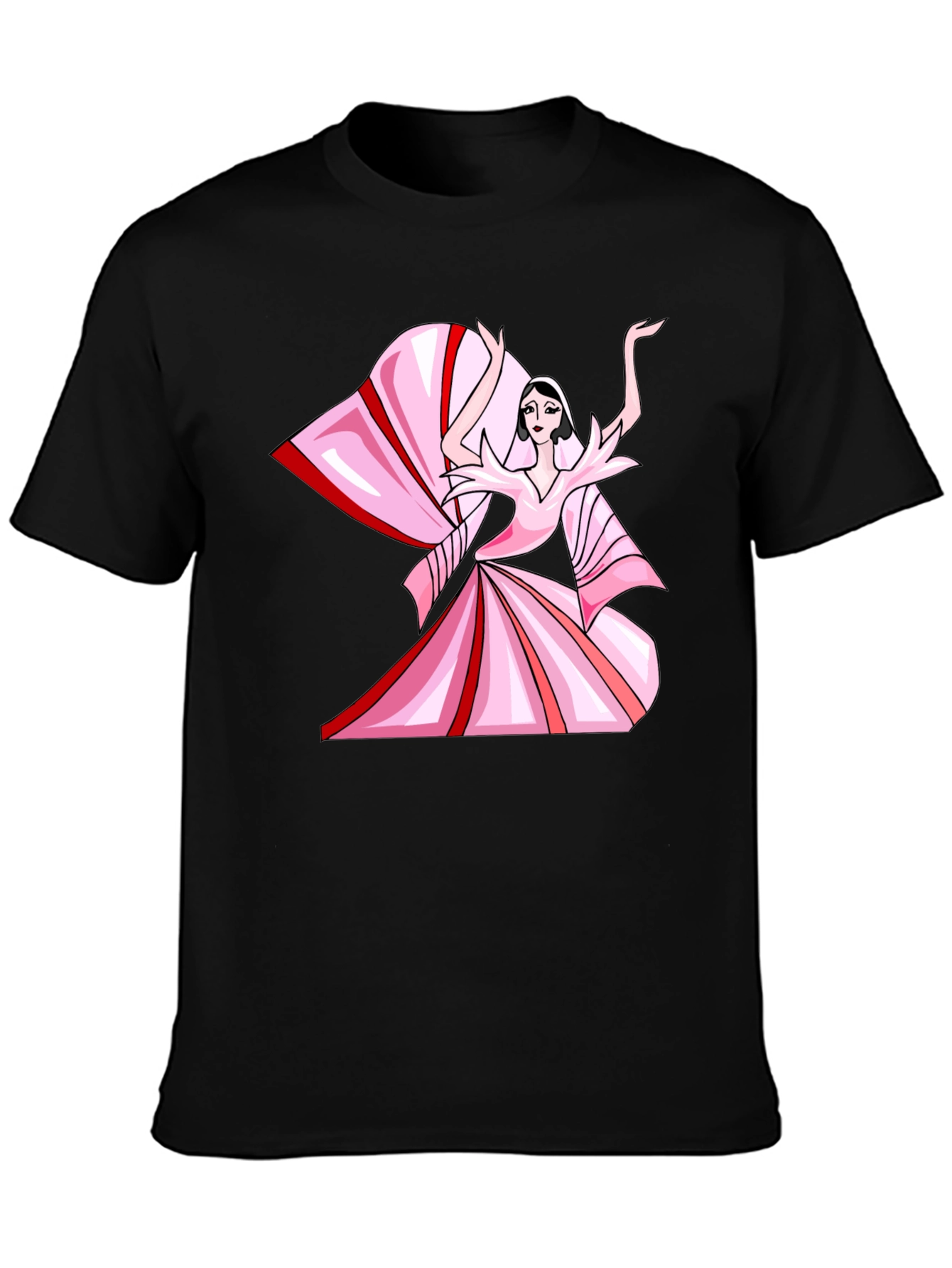Camiseta Negra con Diseño Artístico Rosa