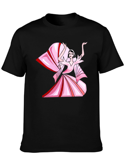 Camiseta Negra con Diseño Artístico Rosa