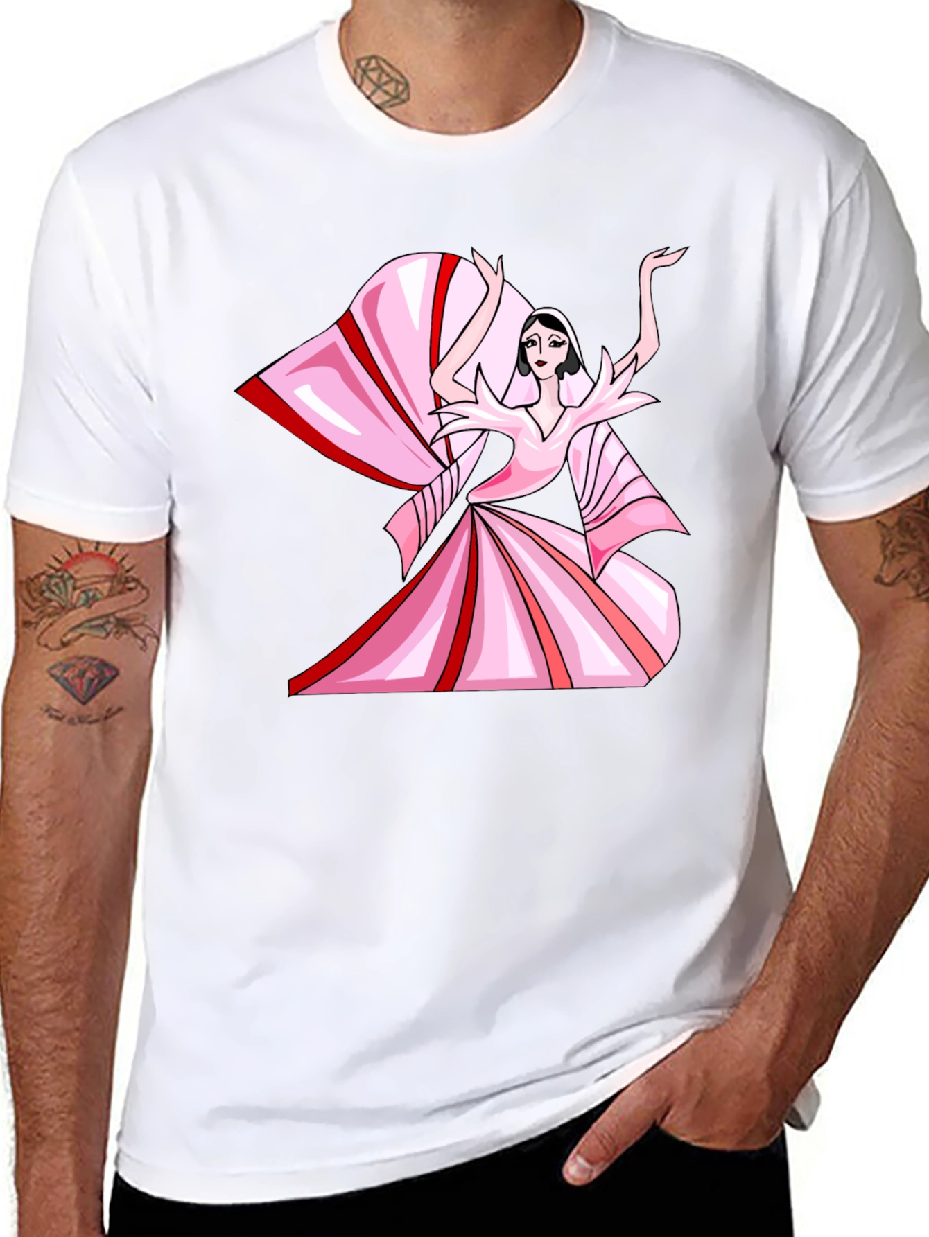 Camiseta Negra con Diseño Artístico Rosa