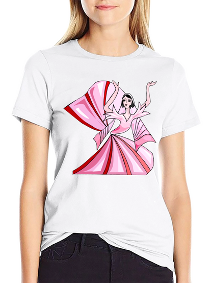 Camiseta Negra con Diseño Artístico Rosa