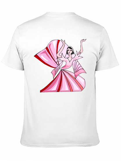Camiseta Negra con Diseño Artístico Rosa