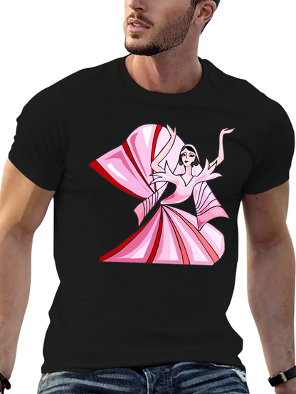 Camiseta Negra con Diseño Artístico Rosa