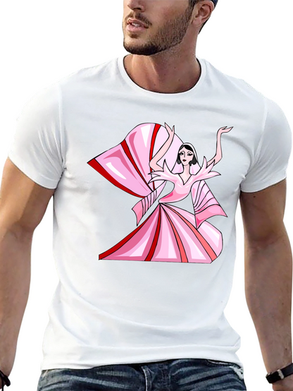 Camiseta Negra con Diseño Artístico Rosa