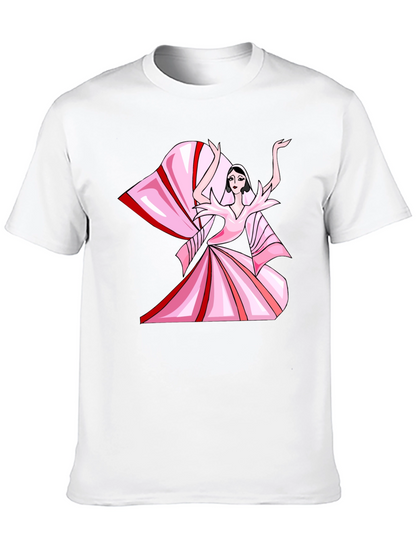 Camiseta Negra con Diseño Artístico Rosa
