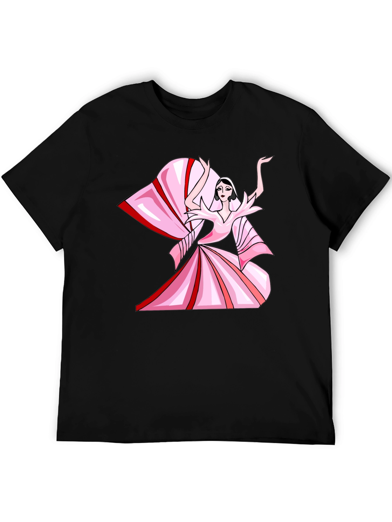 Camiseta Negra con Diseño Artístico Rosa