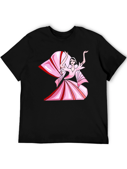 Camiseta Negra con Diseño Artístico Rosa