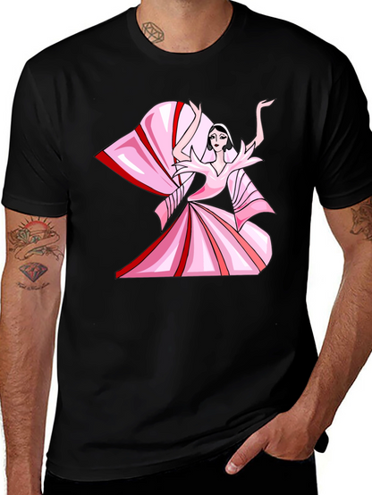 Camiseta Negra con Diseño Artístico Rosa