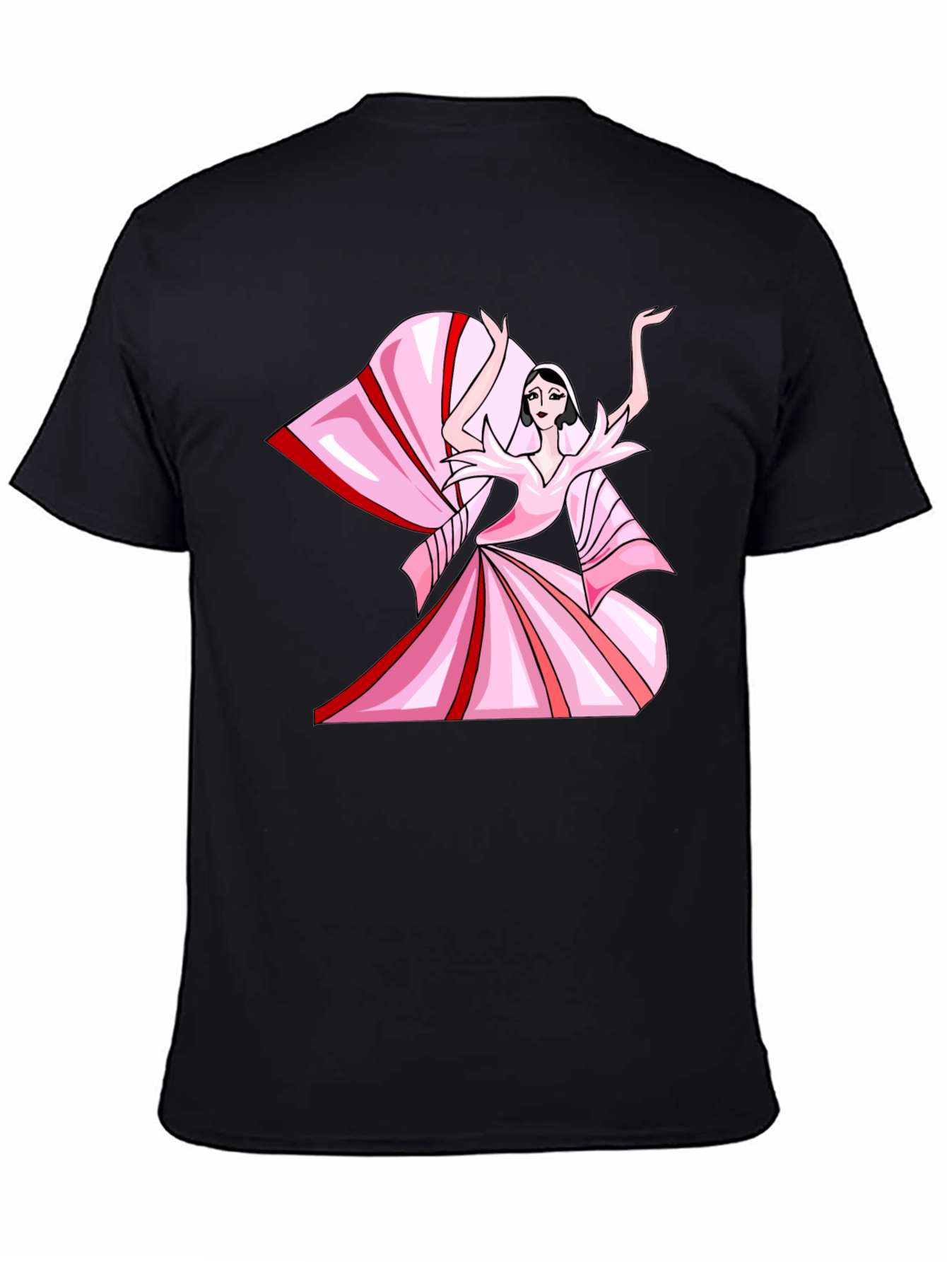 Camiseta Negra con Diseño Artístico Rosa