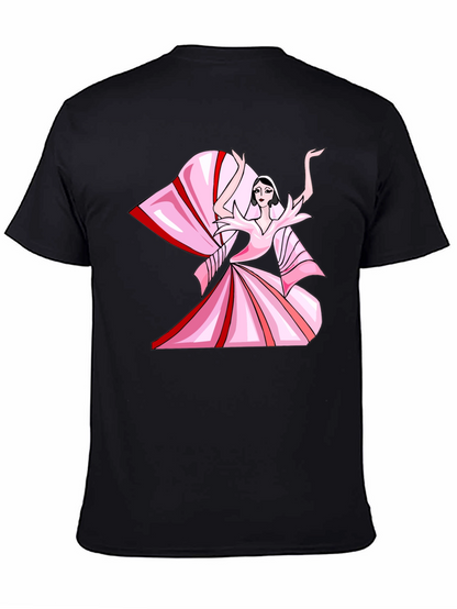 Camiseta Negra con Diseño Artístico Rosa