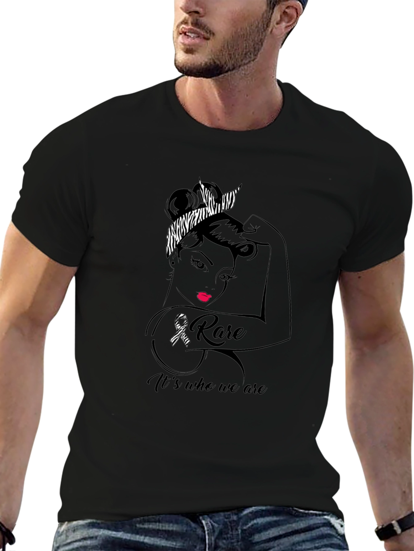 Camiseta Hombre Negra Diseño Concientización Enfermedades Raras