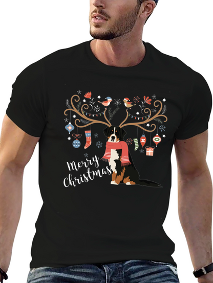 Camiseta Negra Navideña con Diseño de Perro