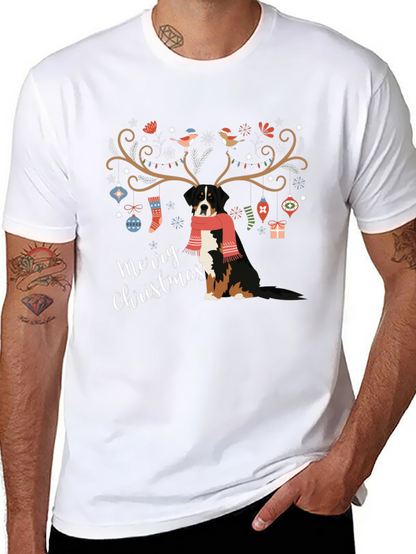 Camiseta Negra Navideña con Diseño de Perro