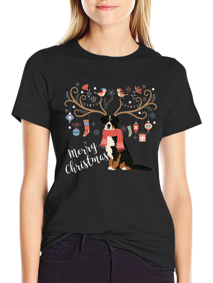Camiseta Negra Navideña con Diseño de Perro