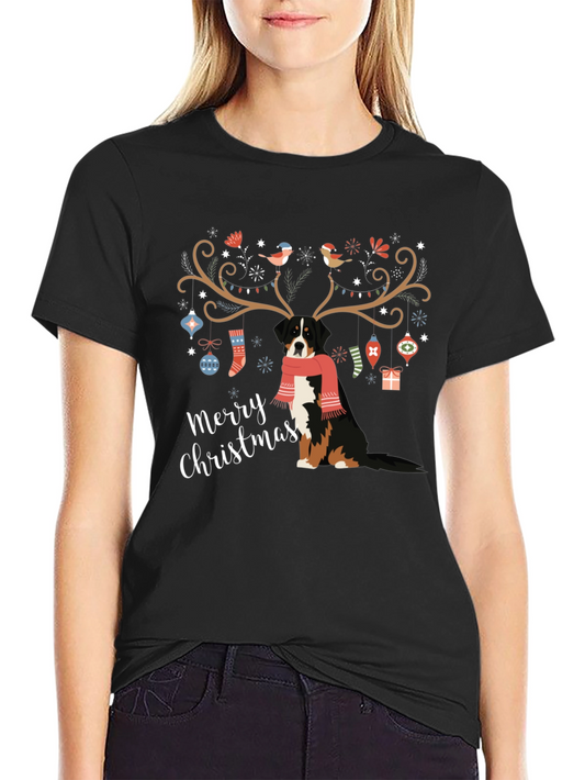Camiseta Negra Navideña con Diseño de Perro