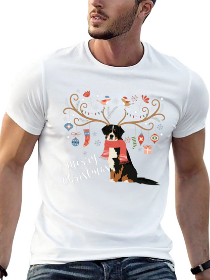 Camiseta Negra Navideña con Diseño de Perro