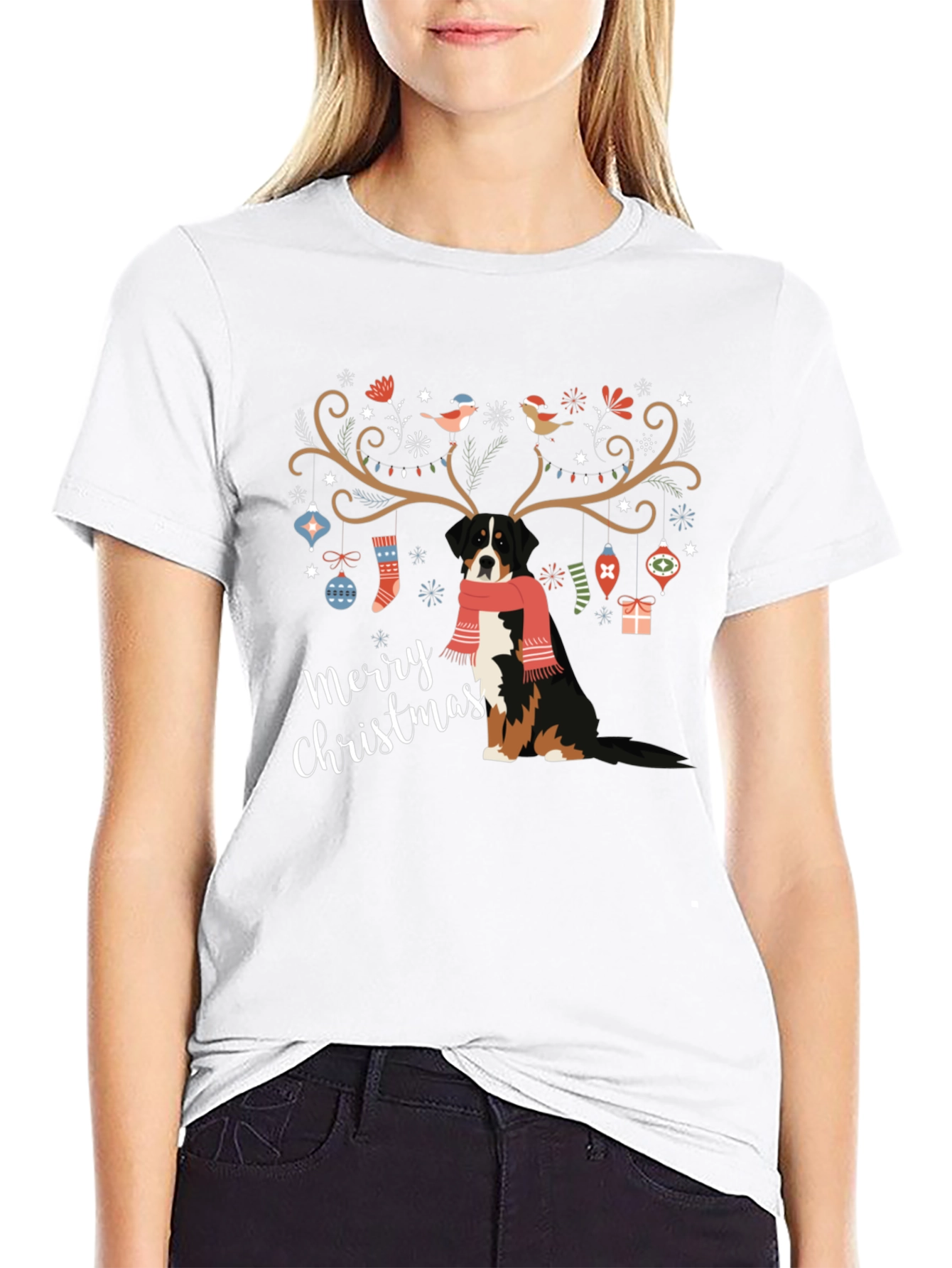 Camiseta Negra Navideña con Diseño de Perro