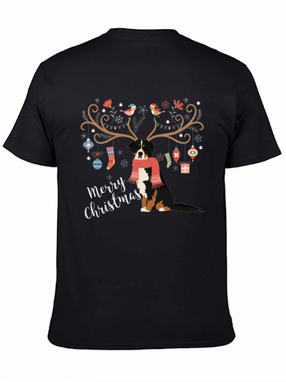 Camiseta Negra Navideña con Diseño de Perro