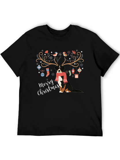 Camiseta Negra Navideña con Diseño de Perro