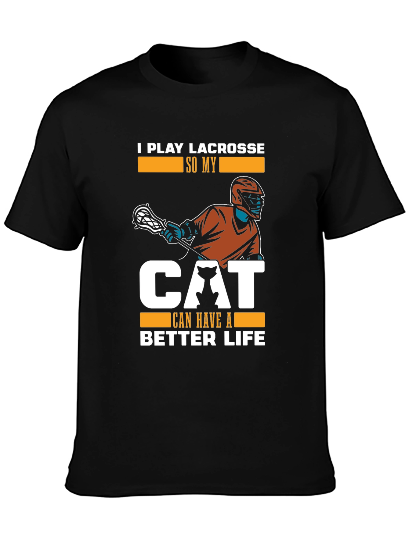 Camiseta Hombre Negra: Lacrosse y Amor Gatuno