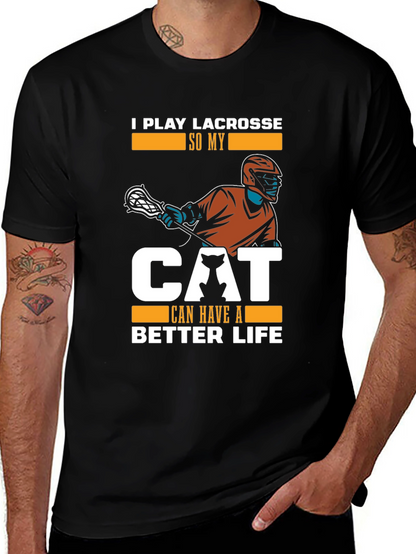 Camiseta Hombre Negra: Lacrosse y Amor Gatuno