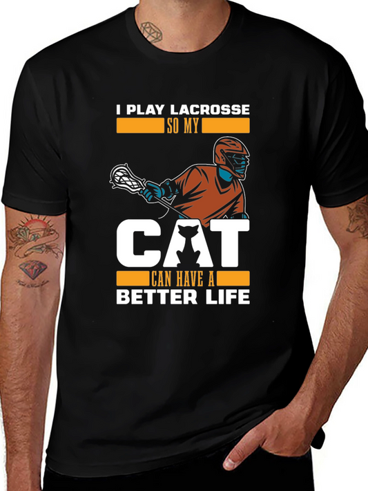 Camiseta Hombre Negra: Lacrosse y Amor Gatuno