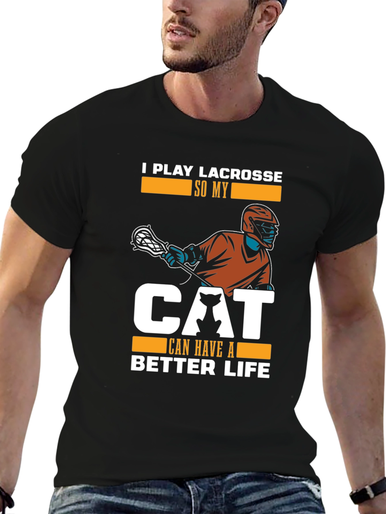 Camiseta Hombre Negra: Lacrosse y Amor Gatuno